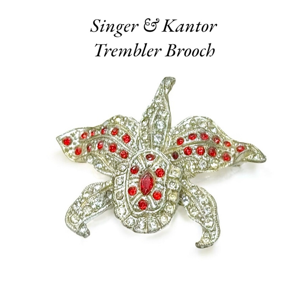 Vintage Hallmarked Singer & Kantor Orchid “Trembler” Rhinestone Brooch